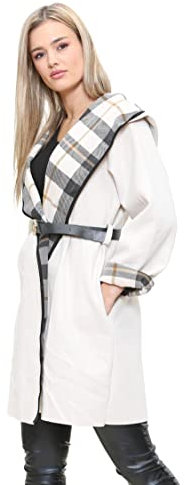 H&F Womens Italian Belted Duster Coat Celebrity Inspired Waterfall Trench Cape Checked Long Sleeve Open Drape Long Maxi Length Duster Top Cardigan Coat Jacket Plus Size 8-22 (Beige)