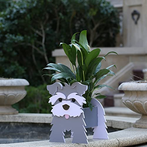 Gochoi Kleiner Schnauzer, grauer Geschenk, Hunde-Pflanzgefäß, PVC-Tier-Blumentöpfe, für den Innen- und Außenbereich, Garten, Pflanzgefäße für Sukkulenten, niedlich, rechteckig, S-Schnauzer, Grau