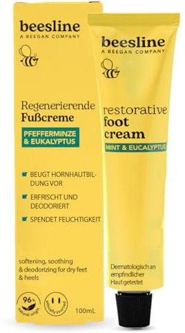 BEESLINE Restorative Foot Cream - Mint & Eucalyptus, regenerierende Fußcreme mit Urea, tägliche Fußpflege für glatte Haut, Hautschutz, Schrundensalbe, wirkt gegen raue, trockene & rissige Füße
