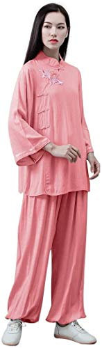 Fyra säsonger Tai Chi Uniform Set, Kampsportsdräkt Dam Kung Fu Uniform Tai Chi Dräkt Bomull Kampsportsdräkt Zen Meditation, Zen Meditation Yogadräkt (Färg: Rosa, Storlek: UK XS/Tag S)