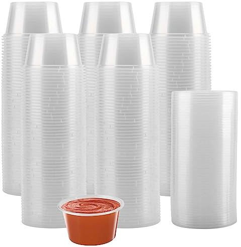 HEIHAK 200 Pack 4oz Sauce Containers, Sauce Container with Lids Small Plastic Food Container Pots Ketchup Pots for Kitchen, Takeway Food