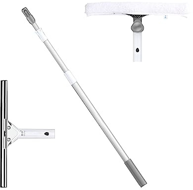 5m Aluminiumlegierung Teleskop Fensterputzer Profi Set mit 35 cm Gummilippe,Fensterwischer für Abziehen streifenfreies, ideal für die Dusche，Glas, Fliesen