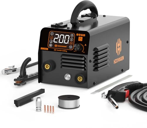 H HZXVOGEN MIG Welder, 135A Gasless Welding Machine HVM200, 3 in 1 Flux Core Welders, Lift TIG, MMA Sticker, Gasless 240V Portable IGBT Inverter and Smart Digital LED Display, Light & Compact