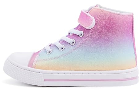 EUXTERPA Girls Trainers High Top Kids Easy Fasten Canvas Shoes Outdoor Lightweight Pumps Sneaker Glitter Shinning Size 13