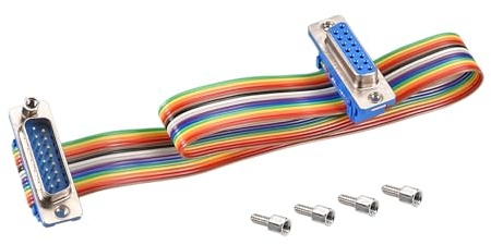 DMiotech 1 Pack 15 Pins IDC Flat Ribbon Cable 30cm Length 2.54mm Pitch DB15 Male to Female Breadboard Jumper Wires for Electronic Projects