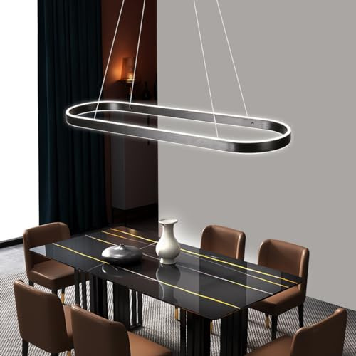 Bellastein LED Pendelleuchte Esstisch stimmungsvoller Büro- und Konferenzraum Hängeleuchte Studio-Kronleuchter, ovaler Bartresen, rechteckiger heller Luxus Rund Ring-pendellampe (schwarz, 80cm)