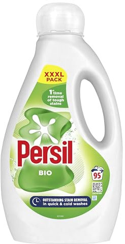 Persil Bio Laundry Washing Liquid Detergent 1st time removal of tough stains outstanding stain removal in quick & cold washes 95 washes (2.565 L)