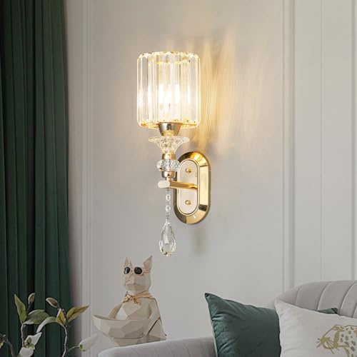 zhxinashu Kristall Wandleuchte mit Anhänger, Wandlampe für Schlafzimmer | Kristall Retro Wandlampe, E27-Leuchtmittel nicht enthalten, Innen-Wandbeleuchtung für Bett, Wohnzimmer, Treppe und Flur