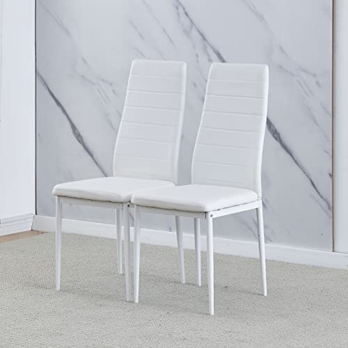 Homullel Modern Upholstered Dining Chairs Set for Dining Room, Kitchen, Kitchen Chairs Set of 2, Stainless Steel Frame (Faux Leather, White)
