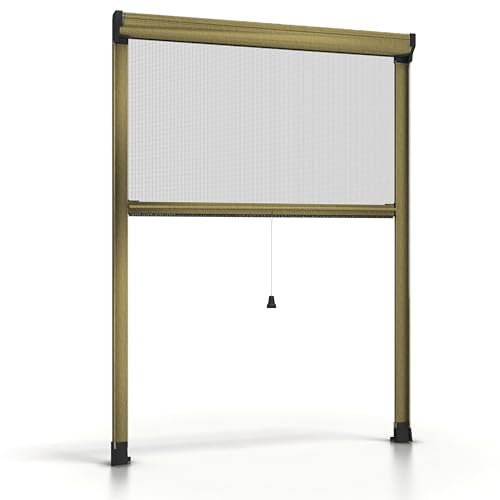 ESTO Insektenschutz-Rollo für Fenster, verschiedene Größen und Farben, Fliegengitter für Fenster, Schiebetür, mit Rolle und Bronze-Rahmen, 150 cm/60 cm