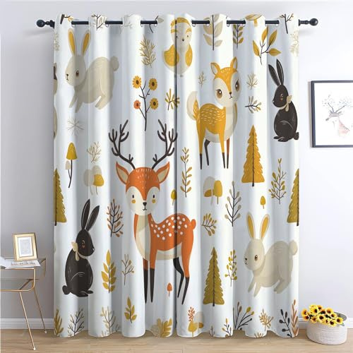 CozyRest Blickdichte Vorhänge ösen 2er Set Niedliche Waldtiere Muster Gardine Lichtundurchlässig Fenstervorhang Wohnzimmer Schlafzimmer H160 x B70cm