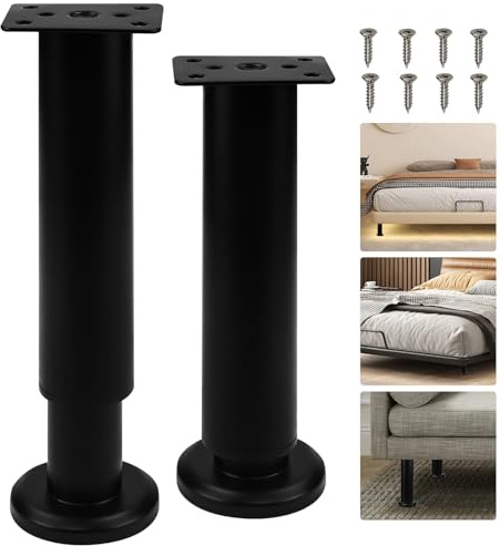 KITERI 18-30cm Adjustable Furniture Leg, 2 Pcs Metal Furniture Support Leg | Retractable Heavy Duty Furniture Foot, Sofa Support Feet Leg Replacement, Black Bed Support Leg, for Cupboard Table Desk