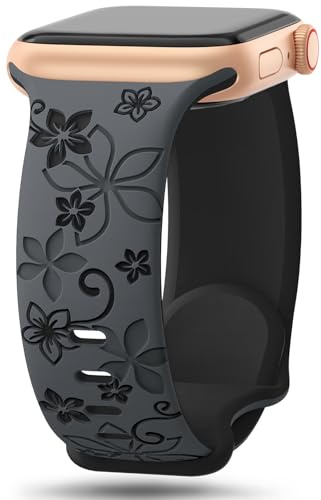 Floral Engraved Silicone Strap Compatible with Apple Watch Straps for Women | Cute Flower Band, Soft Sport Strap 38mm 40mm 41mm 42mm 44mm 45mm 46mm 49mm for iWatch Series 11 10 9 8 7 6 5 4 3 2 1 SE Ultra