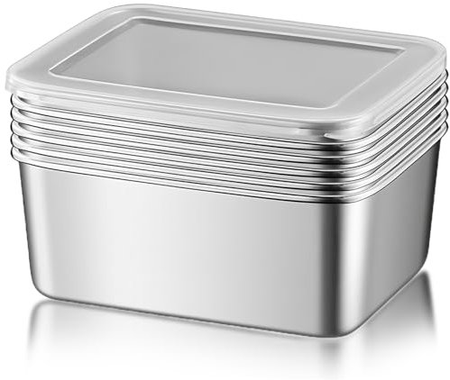 MEGYAD Set di 6 contenitori salvafreschezza con coperchio: 650 ml, contenitore per alimenti in acciaio inox, contenitore salvafreschezza, forno, congelatore, lavastoviglie, cassaforte senza BPA