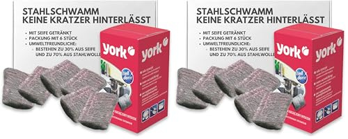 York Lot de 12 Éponges à Récurer en Acier avec Savon - Éponge à Vaisselle - Cuisine et Salle de Bain - Nettoyage