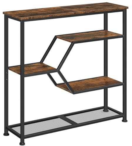 MAHANCRIS 5-stufiger Konsolentisch, Schmal Beistelltisch, 80 cm Sofatisch, Eingangstisch im Industrie-Stil, Metallrahmen, für Wohnzimmer, Eingangsbereich, Flur, Vintagebraun und Schwarz ACTHR13101