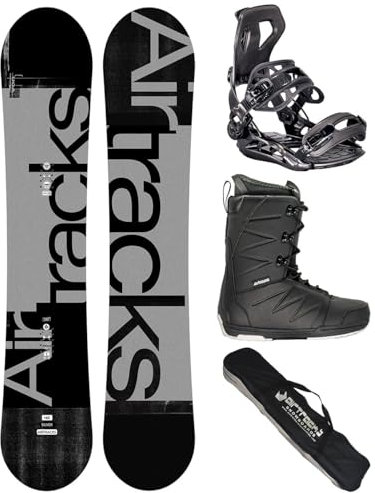 Airtracks Juego de snowboard para hombre Wide Silver Freestyle Freeride 161 – Fijación Master para snowboard – Botas blandas Star 46 – SB Bag