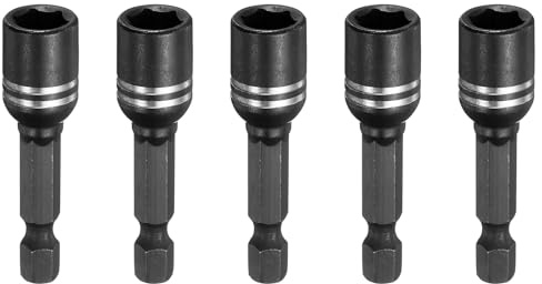 sourcing map 5pcs Magnetic Nut Driver 8mm Hex Drive Socket 1.89 Length Power Screw Drill Bits Socket Wrench Tools with 1/4 Quick Change Hex Shank for Power Drills Impact Drivers, Black