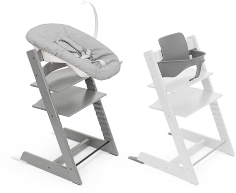 Stokke Tripp Trapp Hochstuhl, Storm Grey (inklusive Stuhl & Baby Set2) mit Newborn Set (Grey) - Sicheres, verstellbares, ergonomisches Design