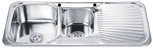 HEFJIAYCIQ Fregadero De Acero Inoxidable 304 Con Escurridor, Fregadero De Acero Inoxidable De Doble Seno Para Cocina Y Baño, Elección De Escurridor Lateral Izquierdo O Derecho,Right kit,110x48x21cm