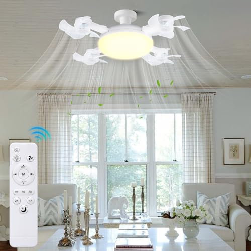 ConBlom 2-in-1 Ceiling Fan Light with Remote, 60W E27 LED Bulb, 3 Color Modes & 3 Speeds Wide Airflow Adjustable Angle for Kitchen Bedroom
