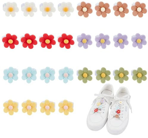HOBBIESAY 28 breloque pour Lacet 7 couleurs en Forme de Fleur en Résine pour Chaussures Mignonnes pour Décoration de Chaussures pour Femmes Baskets Chaussettes Lacets Vêtements Chapeaux Décoration