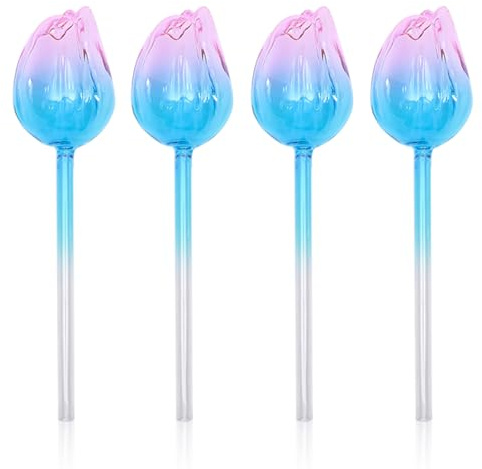 RoseFlower 4 Pack Arrosage Plante Interieur, Oyas a Planter Terre Cuite Extérieur, Ollas Terre Cuite, OYA Arrosage, Arrosage Goutte à Goutte avec Reservoir pour Vacances Plante -Forme de Fleur
