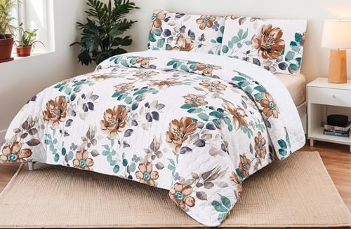 DH DREAMER HOME Colcha Boutis con Diseño Flores + 2 Funda Cojin 50x70 cm - Cubrecama Ligera Fina Entretiempo Extra Suave y Transpirable (Cama 150, 240x260cm)