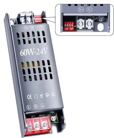 Alimentatore LED Slim 24 V DC, 60W, Trasformatore Dimmerabile a DIP (25%-100%), Input 200-240 V AC, IP20