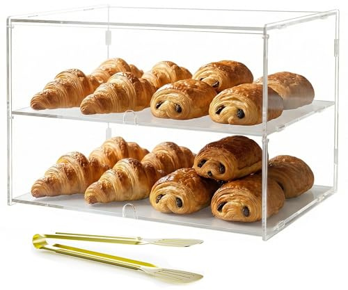 Acryvic Bäckerei-Vitrine mit 2 Ebenen für kommerzielle Arbeitsplatte, 47 x 24 x 30 cm, Acryl-Aufbewahrungsbox für Dessert, Donuts, Brot, Kuchen, Cupcakes, Bagels und Kekse
