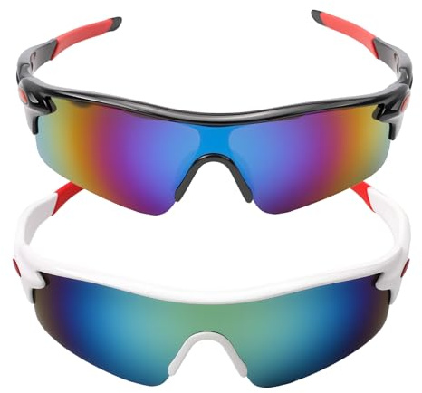 Atshld 2 Pièces Lunettes de Soleil Enfant UV400, Lunettes de Cyclisme Sportives pour Enfants 6-14 Ans, Protection UV, Lunette de Vitesse Lunettes de Sport pour VTT, Baseball et Activités de Plein Air