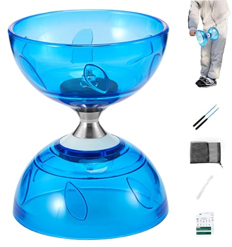 NASSMOSSE Diabolo Chinois yoyo Set Portable Bleu Grand Grand Triple roulement Diabolo yoyo avec bâton de Jeu, Ficelle et Sac de Filet