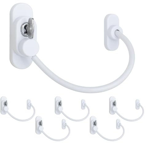 EAI Window Restrictor Key Locking for UPVC/Timber Frames 200mm White 6 Pack | Key Locking Cable Window Restrictor for Child Safety / Security, 1000N Strength, Fixings Included