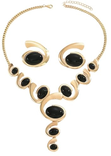 XFSRG Parure Gioielli Donna a Forma di Spirale Collana e Orecchini Set Jewellery Rigida Oro Bigiotteria Collana Etnica Donna Set Collane Gioielli Eleganti