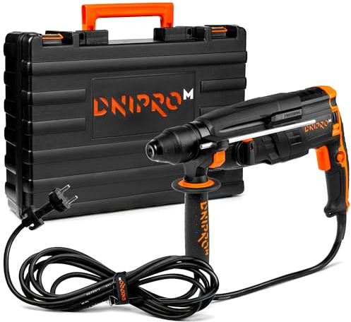 Martillo Perforador Dnipro-M RH-12 SDS-Plus 950W 3,2J, Ø28 mm Hormigón | 3 funciones: perforar, percutir y cincelar │ Sistema antivibración y embrague de seguridad R-Control │ Maletín incluido