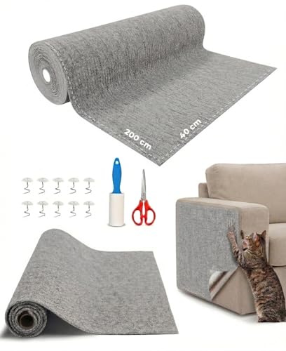 Protector Sofá Gatos Anti Arañazos, Rascador Adhesivo Gris Claro 200x40 cm