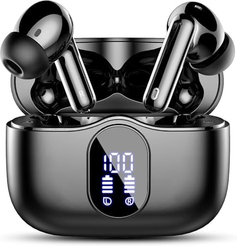 Auriculares Inalámbricos, Bluetooth 5.4 con HD Micrófono HiFi Estéreo Pantalla LED, Deportivos-Auriculares Reducción de Ruido con App, 14.2 mm Controlador dinámico, IP7 Impermeable, 40 Horas Autonomía
