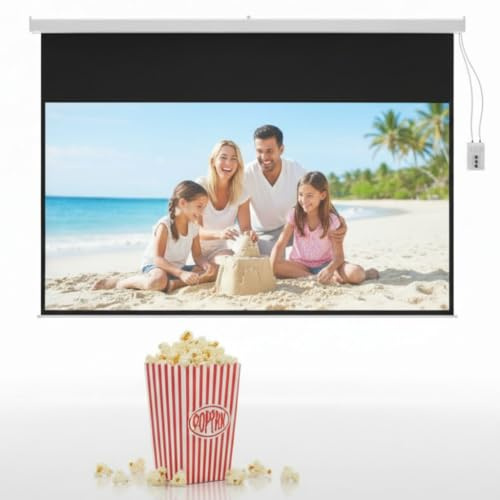 Mucola Motorleinwand Beamer Leinwand elektrisch 300x169 cm 16:9 Weiß | Mit Funk- und Kabelfernbedienung, mattes 3-Schicht-Vinyl mit schwarzer Rückseite, leiser Motor, Wand- und Deckenmontage