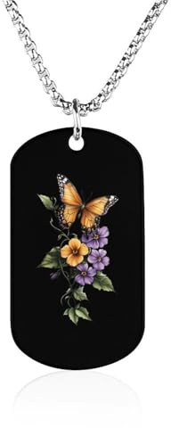 Butterflies Pansy Flowers Metal Pendant Necklace Chain Personalized Graphic Jewellery