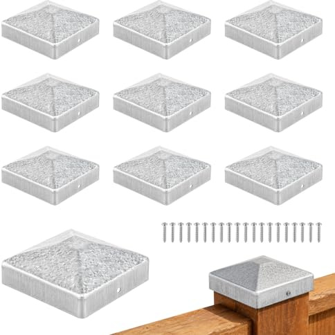 10 Stück Pfostenkappe 9x9 Pfostenkappen Zaunpfosten Kappen mit 20 Schrauben Verzinkte Pfostenabdeckung Zaun Abdeckkappen für Holzpfosten Terrassenpfeiler