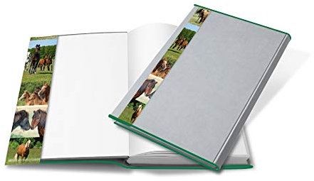 HERMA 21270 Buchumschlag 27 x 54 cm HERMÄX Design Pferd, Buchhülle mit Beschriftungsetikett & Kantenschutz aus abwischbarer Polypropylen-Folie, Buchschoner für Schulbücher, transparent