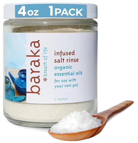 Baraka Infused Sea Salt - Sinus Rinse & Nose Cleaner, Nasal Rinse for Ceramic Neti Pot, Neti Salt w/Essential Oils of Virginia Cedarwood, Palmarosa, Green Myrtle, Fir Balsam & Rosemary - 4oz 1-Pack