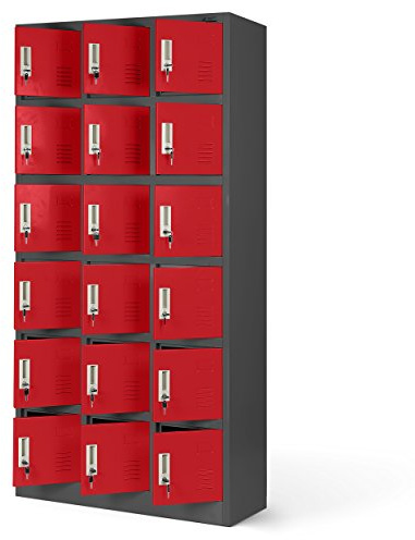 Jan Nowak Umkleideschrank Schließfachschrank 18 Fächer Metall 185x90x40 cm | Fächerschrank, Metallspind abschließbar, 18 Einzelfächer mit Lüftung und Namensschild, für Betrieb, Schule, Umkleide