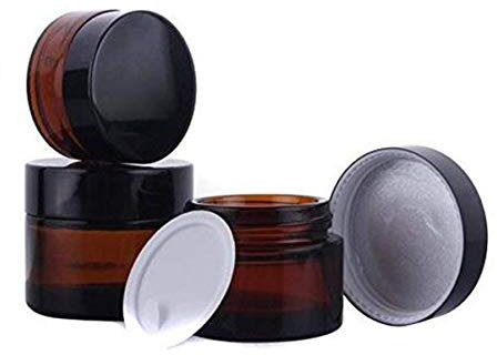 3 Pcs Amber Glass Jars Refillable Cosmetic Sample Bottles Jar Empty Face Cream Lip Balm Lotion Essential Oils Storage Container Pot Bottle with Inner Liners and Black Lids (20ml)