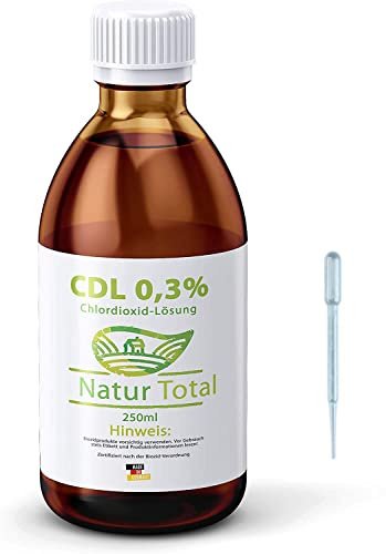 CDL Chlordioxid 0,3% Lösung CDS 250ml – Chlorine Dioxide Solution – Gratis HDPE Pipette – Braunglasflasche – Zertifiziert nach der Biozid-Verordnung