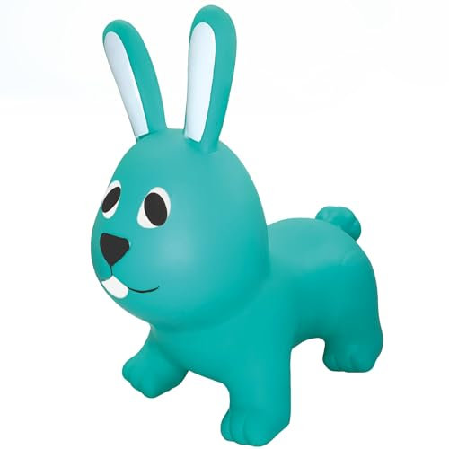 GERARDO'S Toys Jumpy Hüpftier Hase Meergrün ca. 58 cm - Hüpftiere ab 1 Jahr - Aufblasbare Tiere für drinnen & draußen - Inklusive Luftpumpe