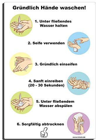 Schild Hände Waschen Anleitung 20x30 cm Hinweisschild Händewaschen richtig desinfizieren Hand Hygiene Desinfektion Handhygiene Händedesinfektion