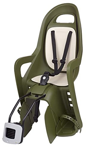 POLISPORT 8406000027 - Silla Trasera ecologica Groovy FF para Bicicleta con Ruedas de 26'' a 28'' Apta para niños con un Peso de 9 a 22Kg con Anclaje en el Cuadro en Color Verde Oscuro/Crema