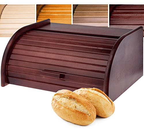 KADAX Portapane in Legno, Contenitore per Pane con Coperchio Scorrevole e Grande Capacità, Porta Pane con Coperchio a Serranda per Cucina (Marrone Scuro)