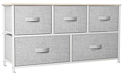 YITAHOME Chest of Drawers, Non-Woven Fabric 5-Drawer Storage Organizer Unit for Bedroom Living Room Closet, Sturdy Steel Frame, Easy Pull Fabric Bins & Wooden Top, Dresser